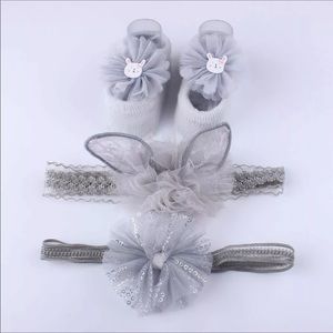 NWT 3Pcs/Set Lace Princess Baby Headbands Socks